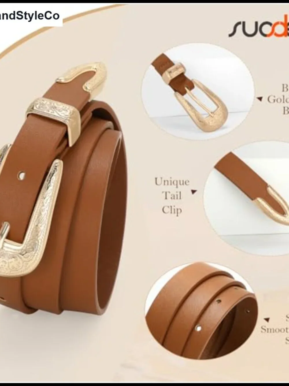 SUOSDEY Western Skinny Belt Women Cowgirl Carved Buckle Vegan Leather